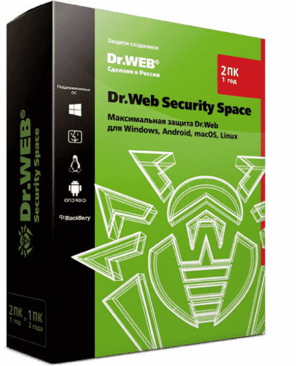 Dr.Web Security Space - лицензия на 1 год на 2 ПК